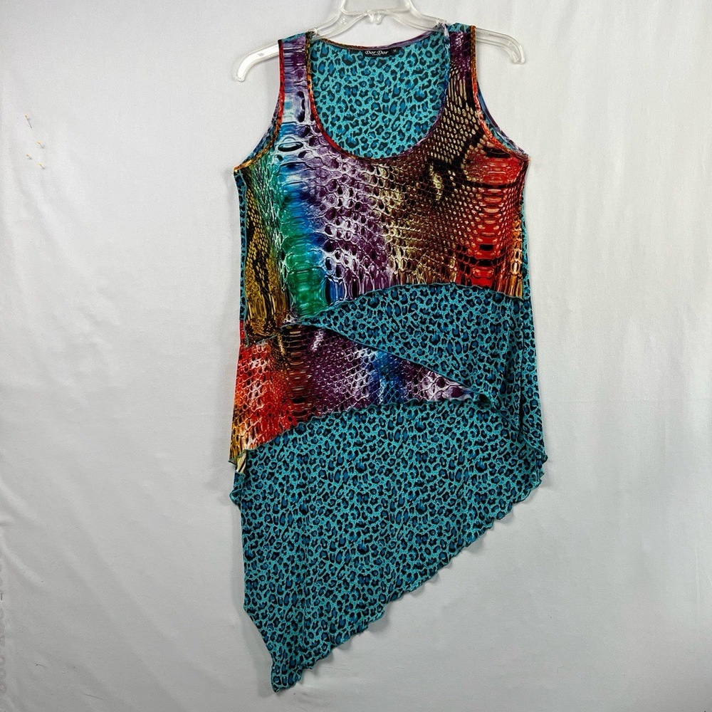 Dor Dor Tunic Tank Top Womens M Multicolor High Low Snake Leopard Boho